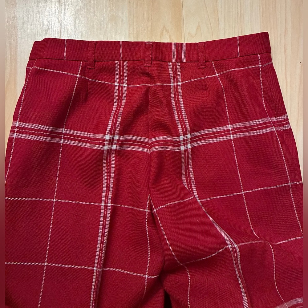 Moschino 80’s Dish Cloth wool red Plaid Women’s cropped Leg Pants - Picture 15 of 16